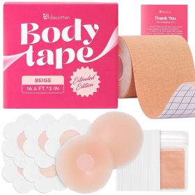 Boob Tape Beige Boobytape for Breast Lift and Push Up A G Cup Breathable Cotton Breast Tape with 36 Fashion Tapes 2 Gentle Silicone and 10 Satin Nippl