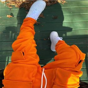 European And American Style Three-dimensional Bag Tide Brand Men's Sports Casual Pants (Option: Orange-L)
