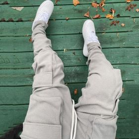 European And American Style Three-dimensional Bag Tide Brand Men's Sports Casual Pants (Option: Off white-L)