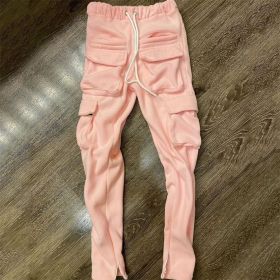European And American Style Three-dimensional Bag Tide Brand Men's Sports Casual Pants (Option: Pink-L)