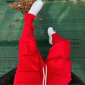 European And American Style Three-dimensional Bag Tide Brand Men's Sports Casual Pants (Option: Red-L)