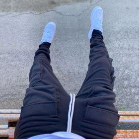 European And American Style Three-dimensional Bag Tide Brand Men's Sports Casual Pants (Option: Black-L)