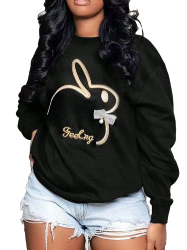 Plus Size Embroidery O Neck Long Sleeve Sweatshirts Top