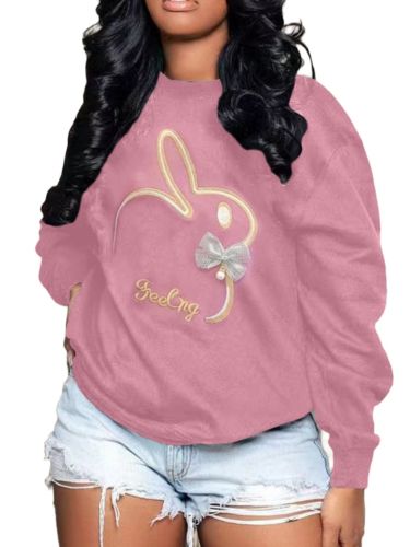 Plus Size Embroidery O Neck Long Sleeve Sweatshirts Top