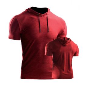 Male Training Shirts Quick Drying Gym Clothing Musculation Sportswear Fitness Running Jackets Rashguards Hoodies ropa deportiva (Color: Red 2, size: XXXL)