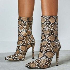 New Women 11.5cm High Heels Boots Fetish Pointed Toe Boots Serpentine (Color: Auburn, Shoe Size: 9)