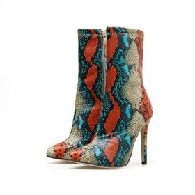 New Women 11.5cm High Heels Boots Fetish Pointed Toe Boots Serpentine (Color: MULTI, Shoe Size: 7)