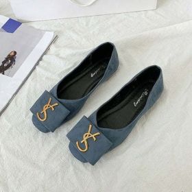 2024 Shallow Flats Casual Shoes Women Metal Letters Loafers Oxford (Color: Beige, Shoe Size: 41)