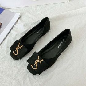 2024 Shallow Flats Casual Shoes Women Metal Letters Loafers Oxford (Color: Black, Shoe Size: 43)