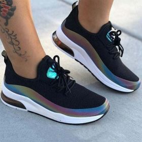 NewFashion Sneakers Mixed Color Ladies Flats Women Casual Vulcanized (Color: Black, Shoe Size: 7)