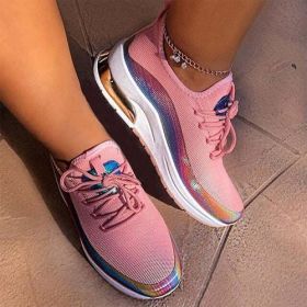 NewFashion Sneakers Mixed Color Ladies Flats Women Casual Vulcanized (Color: Pink, Shoe Size: 4)