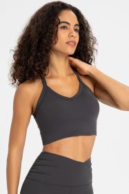 Crisscross Back V-Neck Sports Bra (Color: dark gray, size: 4)